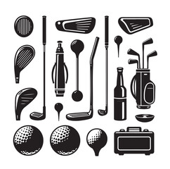 Golf equipment set collection  illustration silhouette style