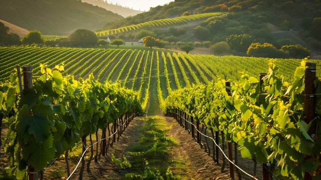 Vineyard well-groomed with neat rows of vines img