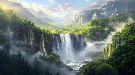 Fototapeta premium A waterfall in a forest park falling image