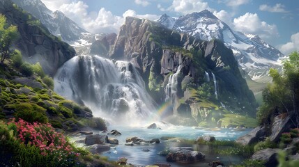 Waterfall falling from a steep slope picture