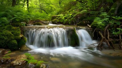 Fototapeta premium A waterfall flowing down a slope among rocks