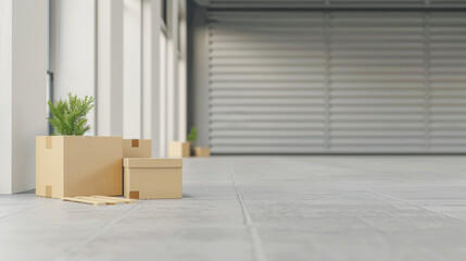 Warehouse interiors in neutral tones with copyspace. Commercial Real Estate property image concept.