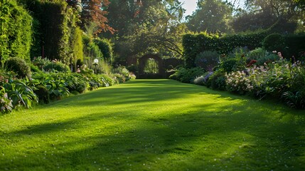 Fototapeta premium Green lawn located on one of the levels image