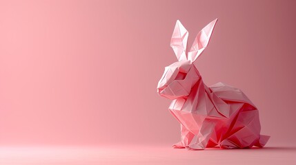 Expertly Folded Origami Rabbit on Pastel Pink Background