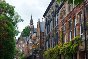 Naklejka premium Historic Architecture in a Row of Buildings with a Tower