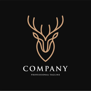Deer Head antler line icon. DEER LOGO. Elk buck symbol. Wild animal logo. Wilderness sign. Vector illustration. deer logo icon design vector template.