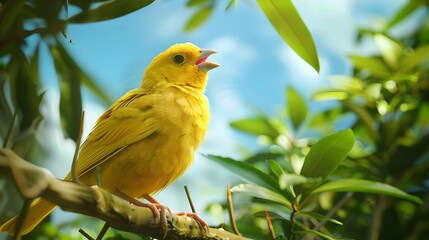 A bright yellow canary with a melodious voice picture