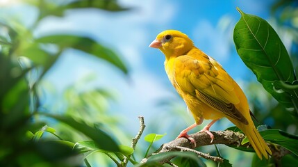 Obraz premium A bright yellow canary with a melodious voice image