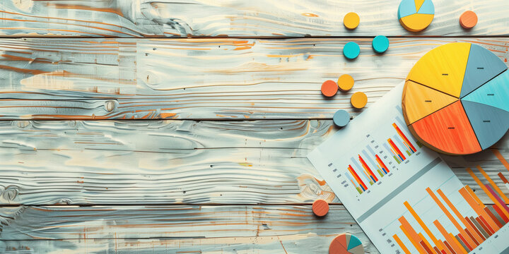 Business Concept Featuring Scattered Graphs and Charts on a Light Wooden Table Perfect for Advertising and Professional Marketing Materials