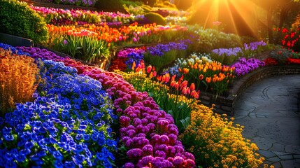 The colorful flower beds on the garden terraces image