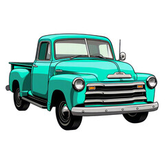 Classic turquoise pickup truck design with vintage styling, showcasing a retro charm and nostalgic appeal.