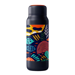 Fototapeta premium Colorful insulated water bottle with vibrant patterns for outdoor activities or daily hydration.