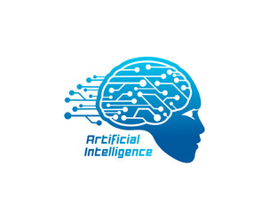 AI artificial Intelligence icon of computer brain or head with chipset circuit board, vector symbol. Artificial Intelligence or AI mind and digital brain technology sign for machine neuroscience
