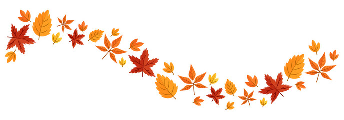 Wavy leaves autumn fall season falling leaves border flat illustration for greeting card decoration 