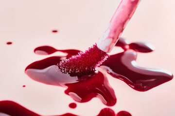 Abstract splashes of lip gloss tint sample and brush
