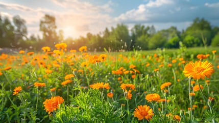 Calendula meadow is a blooming meadow of marigolds