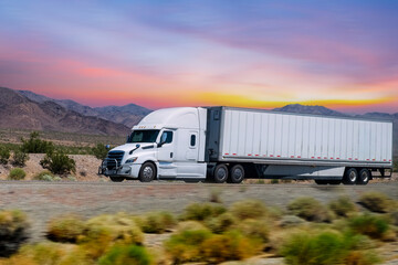 Semi Trucks on road, USA. Trucking in Nevada, USA