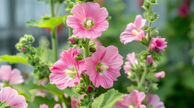 Pink mallow blooms image