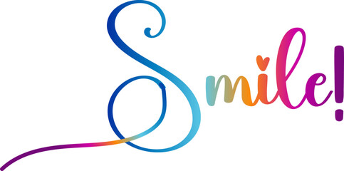 gradient text smile word - continuous one line with word. Minimalistic drawing of phrase illustration