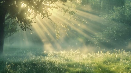 Morning ravine covered with dew where grass picture