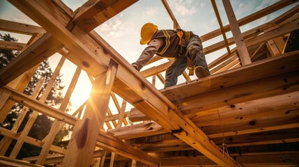 Naklejka premium Construction workers working on carpenter at site, AI generated for ads