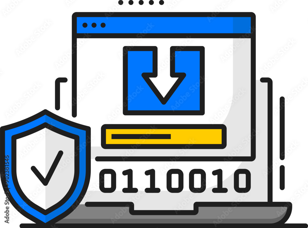 Poster secure laptop system software update color line icon. personal computer driver download, laptop syst