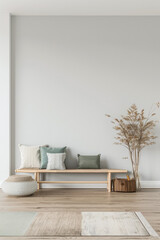 Elegant property interiors with plain light and minimal farmhouse furniture. Minimalist Real Estate composition image.