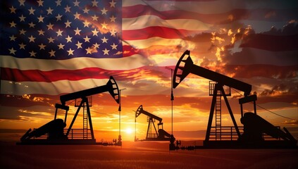 oil pumps against the background of the usa flag