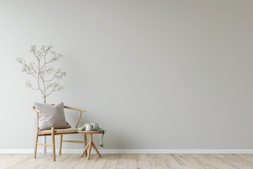 Elegant property interiors with plain light and minimal farmhouse furniture. Minimalist Real Estate composition image.