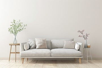 Elegant property interiors with plain light and minimal farmhouse furniture. Minimalist Real Estate composition image.