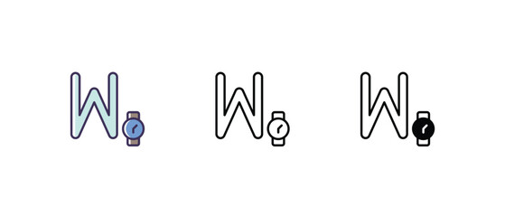 W icon Icons thin line and glyph vector icon stock illustration
