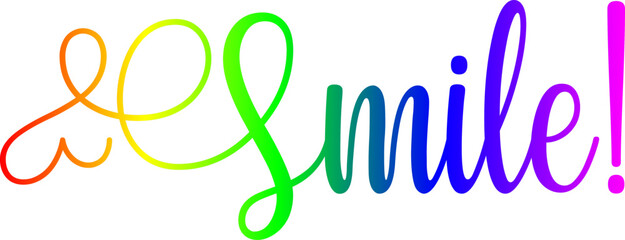 gradient text smile word - continuous one line with word. Minimalistic drawing of phrase illustration