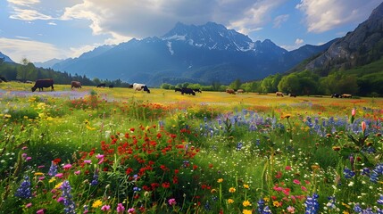 Obraz premium A well-groomed pasture where grasses and flowers intertwine picture