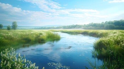 Obraz premium A landscape of water stretches out before picture