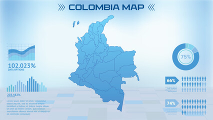 Blue Colombia Map with States, Political Colombia infographic map vector illustration