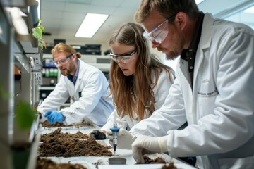 Obraz premium Scientists in Lab Coats Working with Soil Samples