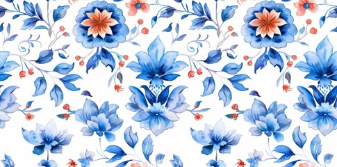 Obraz premium seamless pattern Vibrant blues and reds Shown in watercolor style
