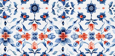 Obraz premium seamless pattern Vibrant blues and reds Shown in watercolor style