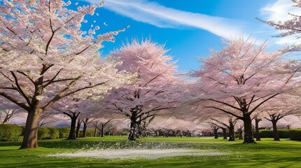 Obraz premium spring scene with vibrant pink trees ai gen