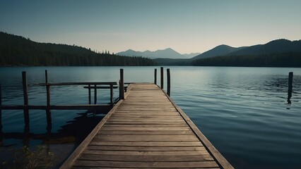 Obraz premium The tranquil beauty of the lake highlighted by the soft colors of a summer dusk