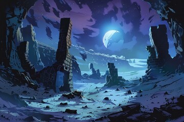 Ancient Alien Ruins Under The Moonlight