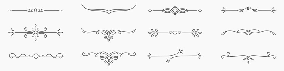 Text dividers doodle set. Wedding decorative elements. Divider ornament, borders, vintage line separators. Hand drawn vector illustration isolated on white background © Bulgakova Kristina