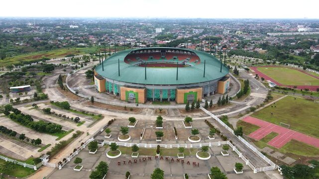 aerial view of the beauty of pakansari stadium bogor. drone video.