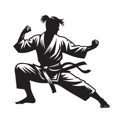 Fototapeta premium Silhouette of Three Martial Artists in Fighting Stance and Uniform 