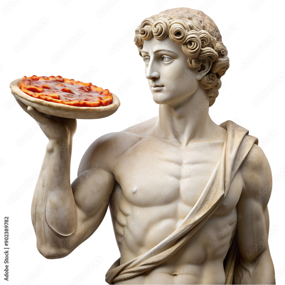 Wall mural statue of a person with pizza