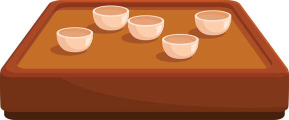 Wooden tea table is showcasing empty teacups, ready for a traditional tea ceremony