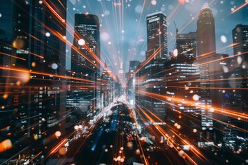 Cityscape with Streaks of Light and Bokeh