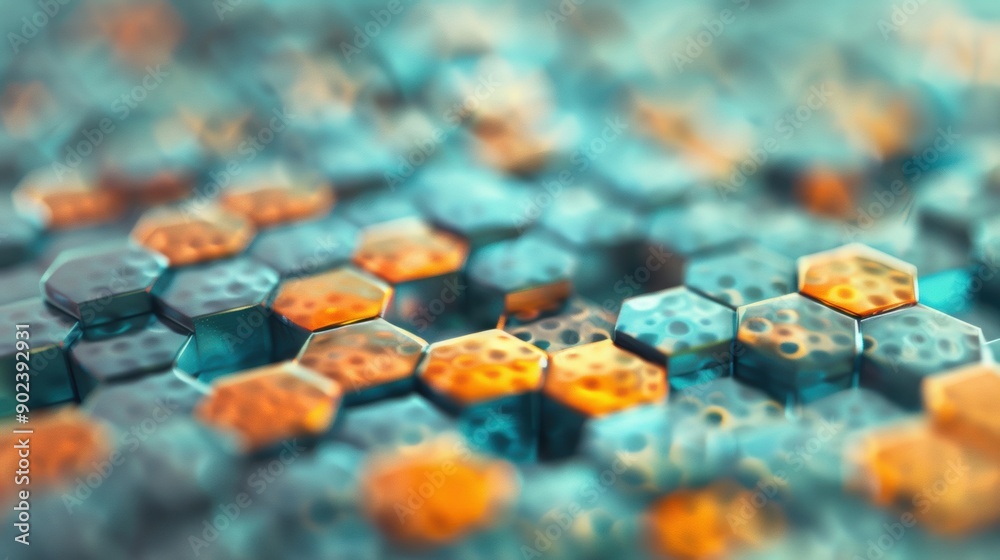 Poster colorful hexagonal shapes create a dynamic and lively abstract pattern with depth and texture