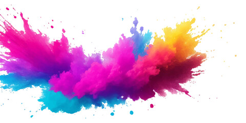 Obraz premium Multicolor powder explosion on White background. Colored cloud. Colorful dust explode. Paint Holi. colorful rainbow Holi paint color powder explosion with bright colors isolated white background. 