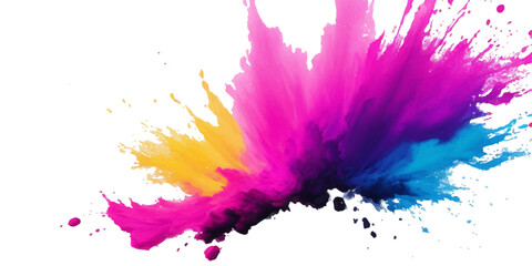 Multicolor powder explosion on White background. Colored cloud. Colorful dust explode. Paint Holi. colorful rainbow Holi paint color powder explosion with bright colors isolated white background.	
